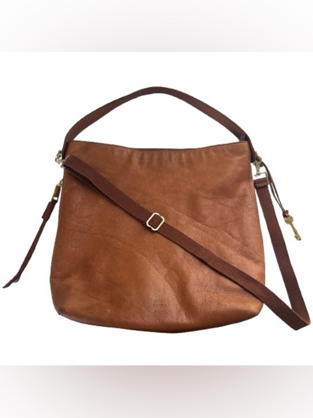 Fossil Maya Hobo Bag Brown Cow Hide Leather with Crossbody Strap